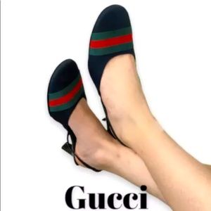 Gucci pumps shoes heels sandals slip in sling blue green red designer luxury